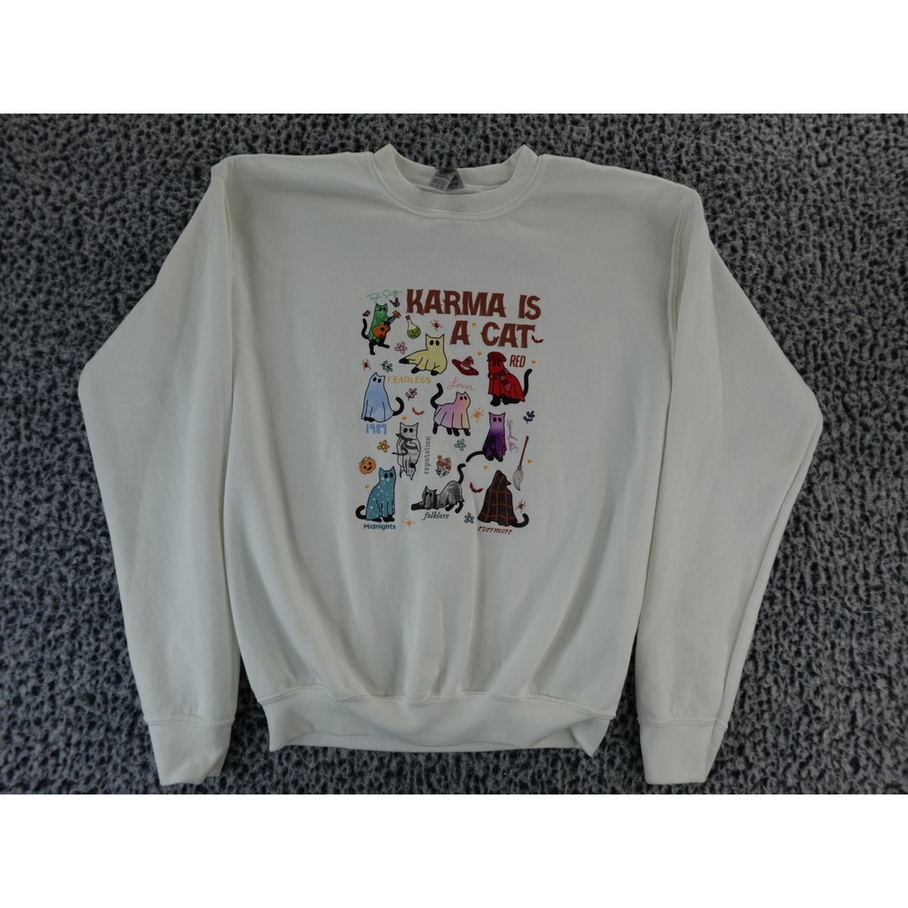 Gildan Youth XL Cream Karma is a Cat Graphic Sweatshirt Taylor Swift Inspired